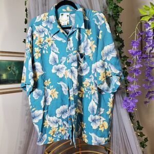 Banana Cabana Silk Tropical Hawaiian Shirt Blue Island Lightweight Vaca XXL